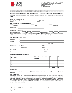 Insure & Travel Per Trip Plan Application Form