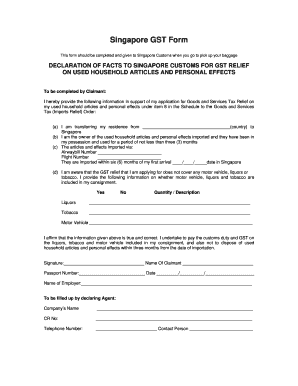 Singapore GST Form for Used Household Articles