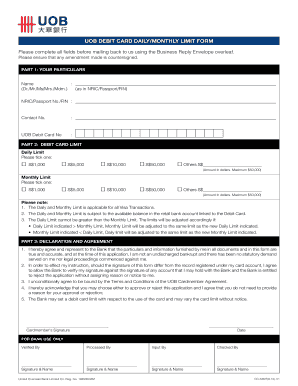 UOB Debit Card Daily/Monthly Limit Form