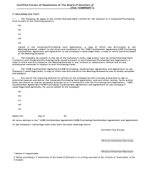 Board Resolution for Corporate Card Application