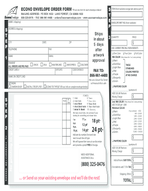 Econo Envelope Order Form