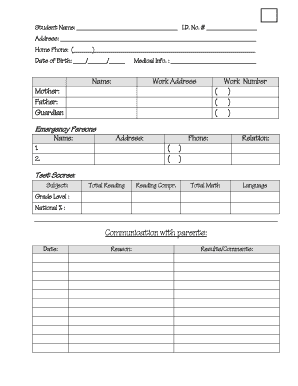 Student Information and Emergency Contact Form