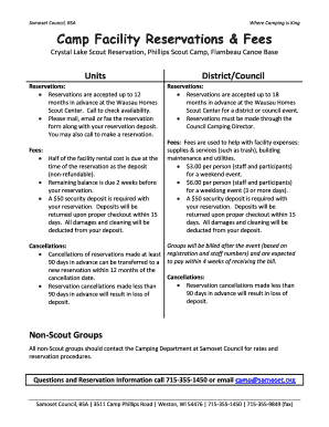 Samoset Council Camp Facility Reservation Form