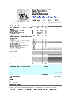 Workaholics Anonymous Literature Order Form