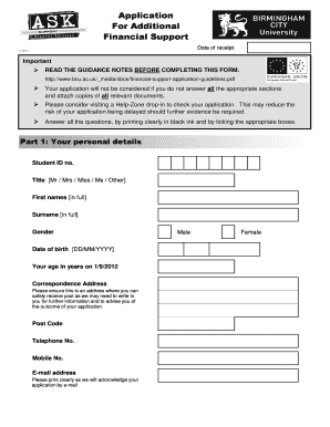 Application for Additional Financial Support