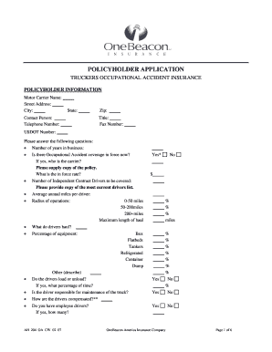 Truckers Occupational Accident Insurance Application