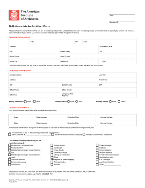 2016 Associate to Architect Form