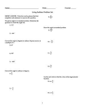 Using Radians Problem Set
