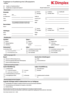 Fragebogen zur Ausarbeitung eines Lüftungssystems