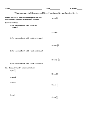 Name Date Course Trigonometry Unit 2 Angles and More