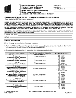 Employment Practices Liability Insurance Application