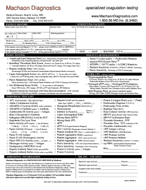 Patient History Form for Coagulation Testing
