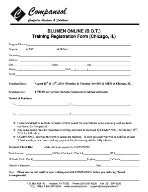 Training Registration Form (Chicago, IL)