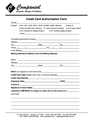 Credit Card Authorization Form