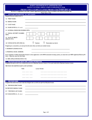 Maryland Insurance Producer License Application Supplement