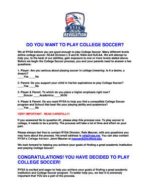 College Soccer Recruitment Form
