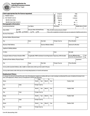 Hawaii Individual Insurance License Application