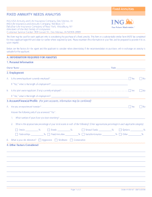 Fixed Annuity Needs Analysis Form
