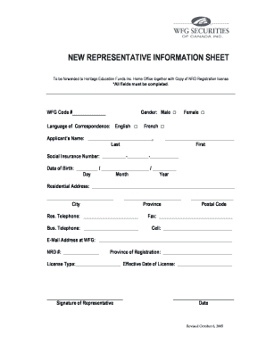 New Representative Information Sheet