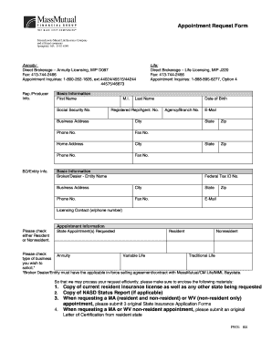 Appointment Request Form for Annuity and Life Licensing