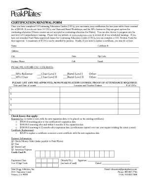 Peak Pilates Certification Renewal Form
