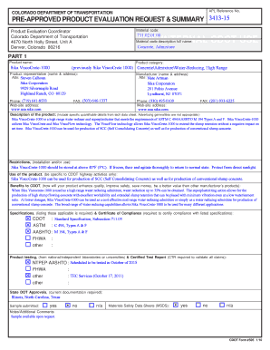 COLORADO DEPARTMENT OF TRANSPORTATION PREAPPROVED PRODUCT EVALUATION REQUEST &amp