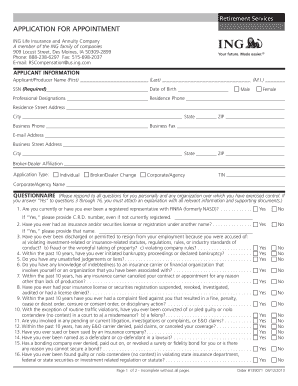 ING Life Insurance and Annuity Company Application for Appointment
