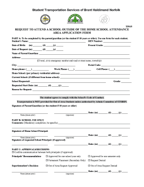 Request to Attend a School Outside of the Home School Attendance Area Application Form