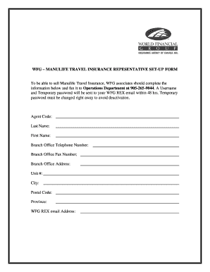 Manulife Travel Insurance Representative Setup Form