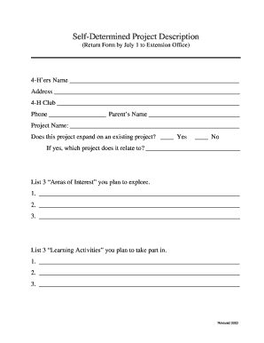 4-H Self-Determined Project Description Form