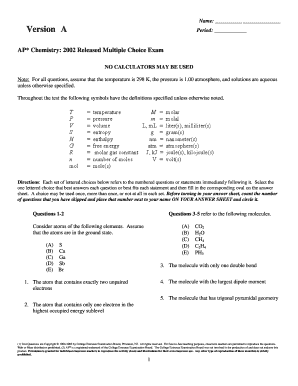 AP Chemistry 2002 Released Multiple Choice Exam