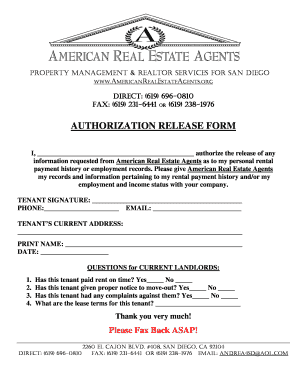 Authorization Release Form for Tenant Records