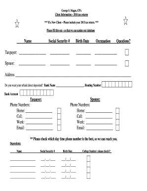 2014 Tax Return Client Information Form