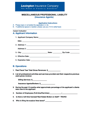 Miscellaneous Professional Liability Application