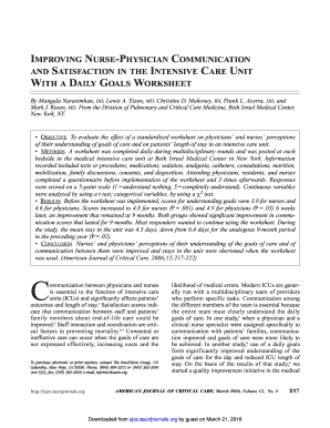 Daily Goals Worksheet for ICU Communication