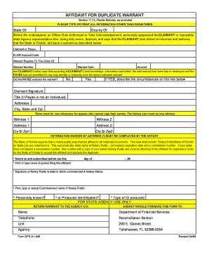 Affidavit for Duplicate Warrant