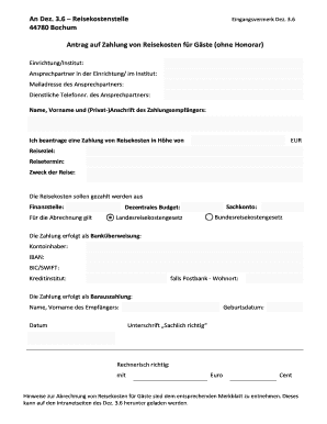 Antrag auf Zahlung von Reisekosten für Gäste