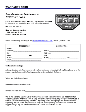 WARRANTY FORM - Knives At Knife Center - Fill and Sign Printable ...