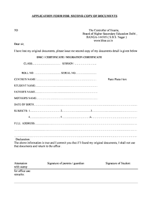 Application for Second Copy of Documents