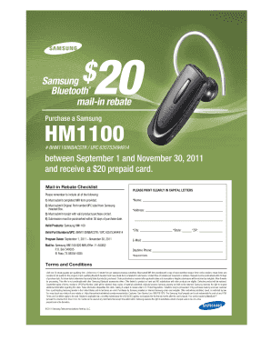 Samsung HM1100 Mail-in Rebate Form