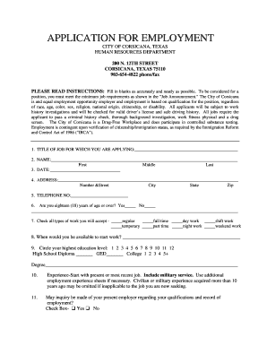 City of Corsicana Employment Application