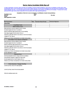 Senior Alpine Candidate Skills Sign-off