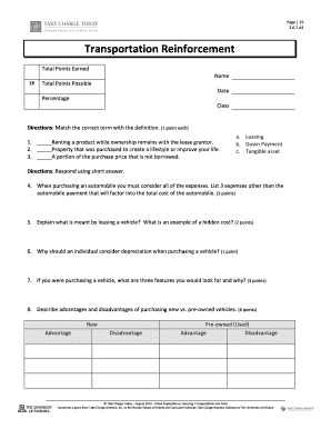 Transportation Reinforcement Worksheet