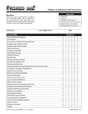Pediatric Competency Self Assessment Form