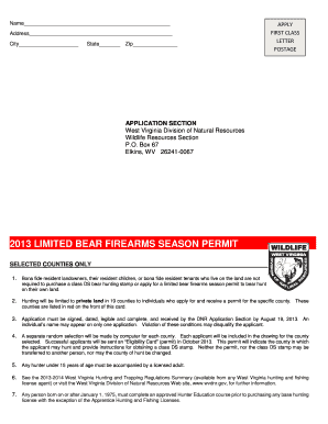 2013 Limited Bear Firearms Season Permit Application