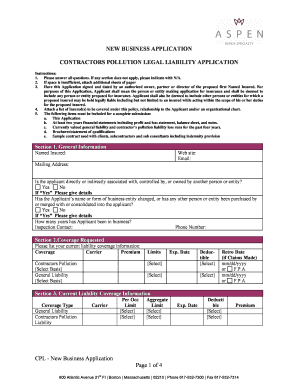 Contractors Pollution Legal Liability Application