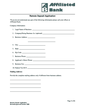 Remote Deposit Application Form