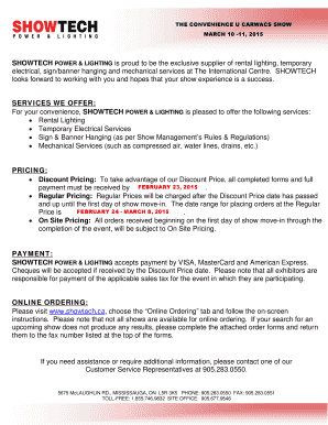 Showtech Power and Lighting Order Form