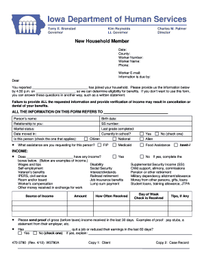 Iowa New Household Member Form