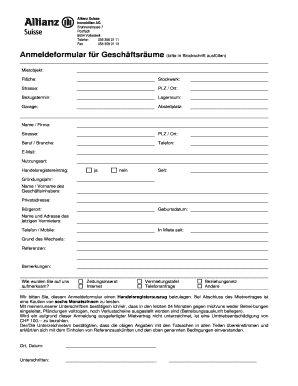 Anmeldeformular für Geschäftsräume